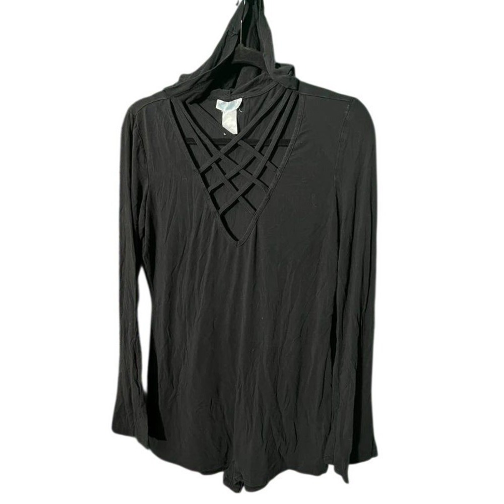 iHeartRaves Hooded Romper XL Goth Lattice Strappy V-Neck Long Sleeve Black